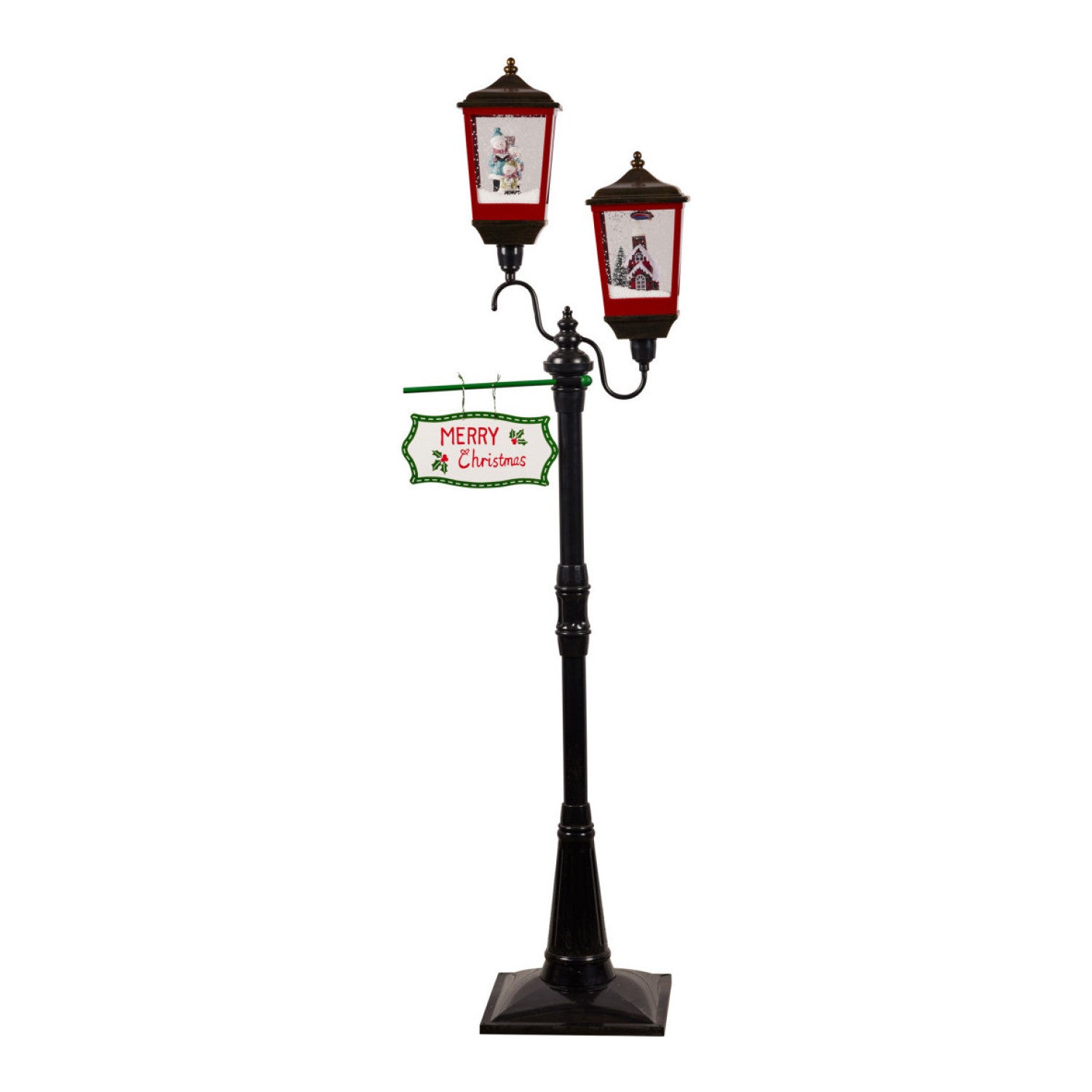 195cm Christmas Lamp Post with Lights Music & Snow- Black