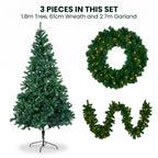 Christabelle Green Artificial Tree 1.8m 61cm Chadwick Wreath with Lights 2.7m Garland with LED Light