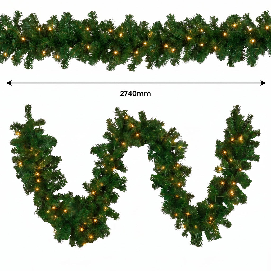 Christabelle Green Artificial Tree 1.8m 61cm Chadwick Wreath with Lights 2.7m Garland with LED Light