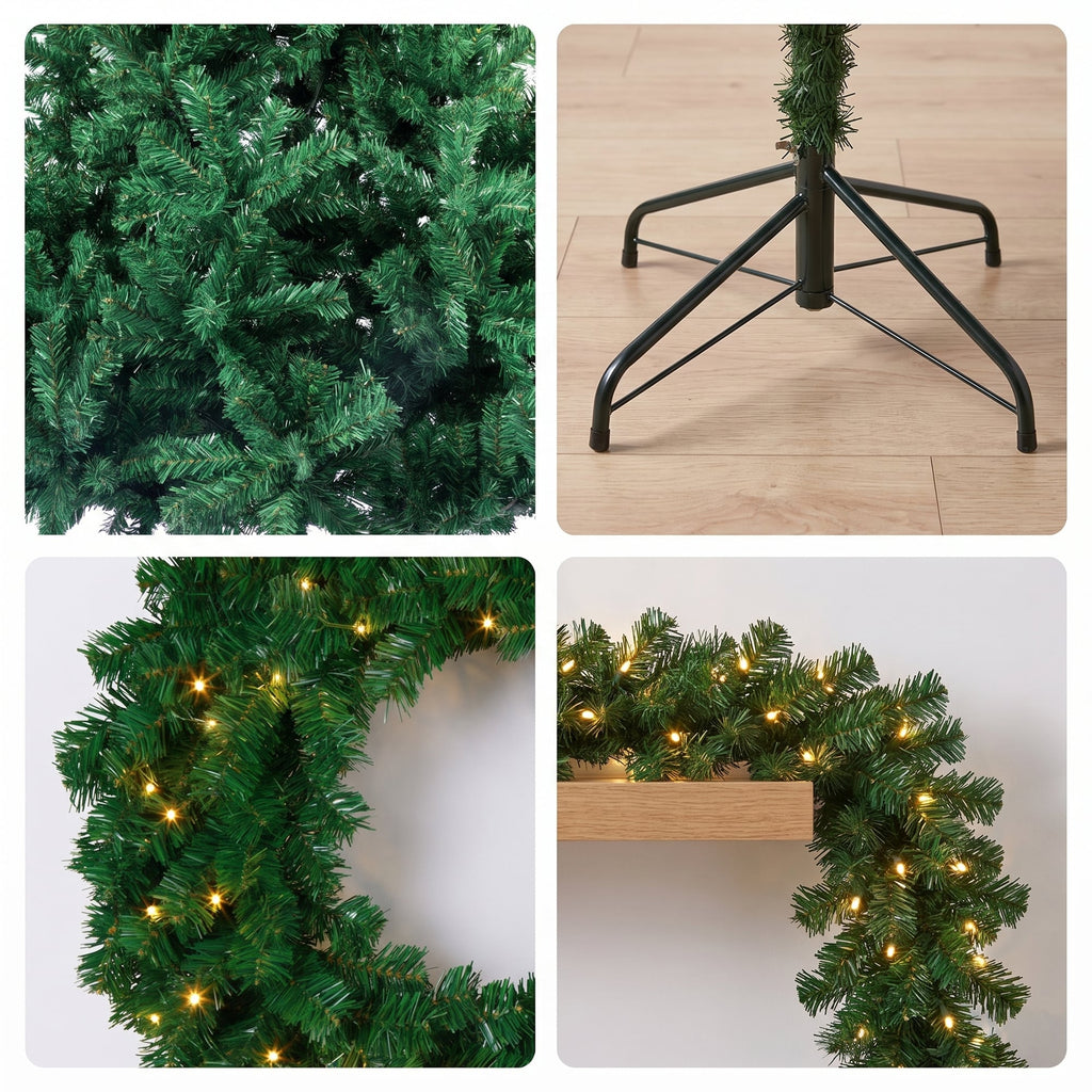 Christabelle Green Artificial Tree 1.8m 61cm Chadwick Wreath with Lights 2.7m Garland with LED Light