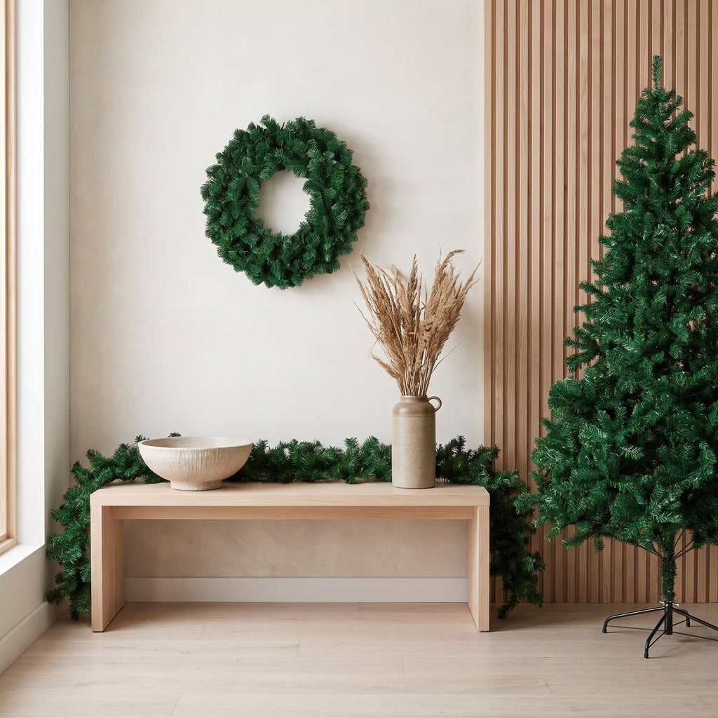 Christabelle Green Artificial Tree 1.8m 61cm Chadwick Wreath with Lights 2.7m Garland with LED Light