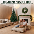 Christabelle Green Artificial Tree 1.8m 61cm Chadwick Wreath with Lights 2.7m Garland with LED Light