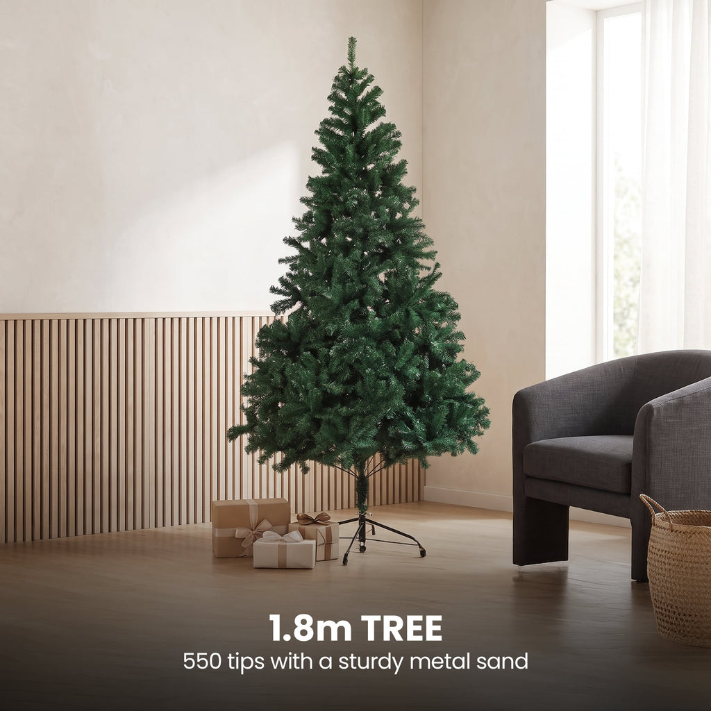 Christabelle Green Artificial Tree 1.8m 61cm Chadwick Wreath with Lights 2.7m Garland with LED Light
