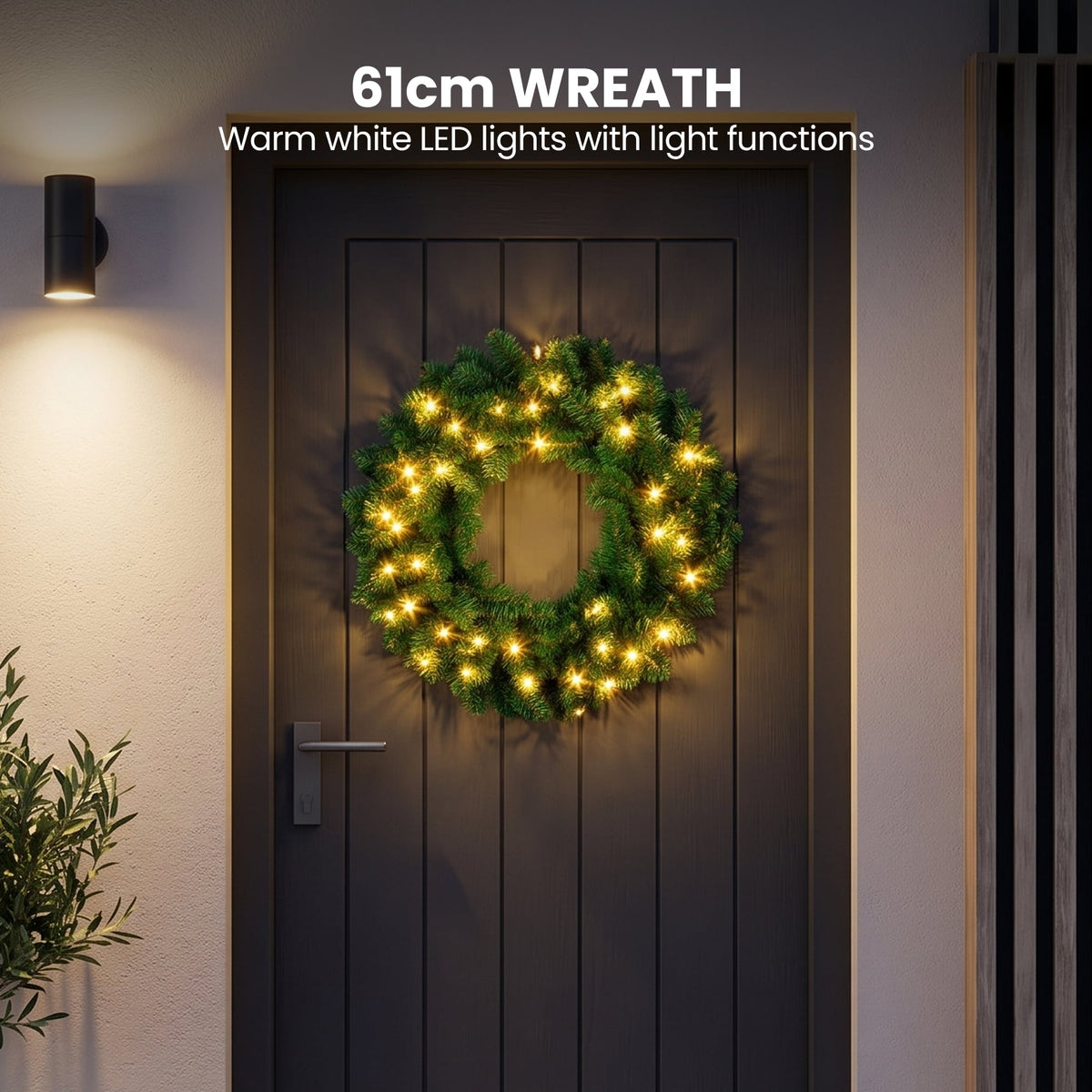 Christabelle Green Artificial Tree 1.8m 61cm Chadwick Wreath with Lights 2.7m Garland with LED Light