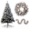 Christabelle Snow-Tipped Snowflocked Tree 61cm Snow Wreath Colonial with Lights 2.74m Garland Snow Frosted