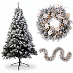 Christabelle Snow-Tipped Snowflocked Tree 61cm Snow Wreath Colonial with Lights 2.74m Garland Snow Frosted