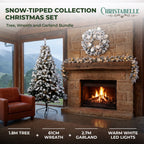 Christabelle Snow-Tipped Snowflocked Tree 61cm Snow Wreath Colonial with Lights 2.74m Garland Snow Frosted