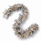 Christabelle Snow-Tipped Snowflocked Tree 61cm Snow Wreath Colonial with Lights 2.74m Garland Snow Frosted