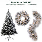 Christabelle Snow-Tipped Snowflocked Tree 61cm Snow Wreath Colonial with Lights 2.74m Garland Snow Frosted