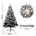 Christabelle Snow-Tipped Snowflocked Tree 61cm Snow Wreath Colonial with Lights 2.74m Garland Snow Frosted