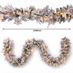 Christabelle Snow-Tipped Snowflocked Tree 61cm Snow Wreath Colonial with Lights 2.74m Garland Snow Frosted