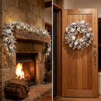 Christabelle Snow-Tipped Snowflocked Tree 61cm Snow Wreath Colonial with Lights 2.74m Garland Snow Frosted