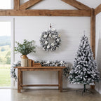 Christabelle Snow-Tipped Snowflocked Tree 61cm Snow Wreath Colonial with Lights 2.74m Garland Snow Frosted