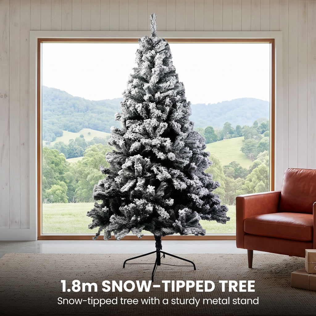 Christabelle Snow-Tipped Snowflocked Tree 61cm Snow Wreath Colonial with Lights 2.74m Garland Snow Frosted