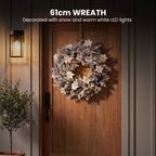 Christabelle Snow-Tipped Snowflocked Tree 61cm Snow Wreath Colonial with Lights 2.74m Garland Snow Frosted