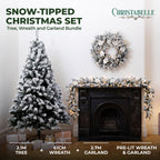 Christabelle Snow-Tipped Tree 61cm Snow Wreath Colonial with Lights 2.74m Garland Snow Frosted
