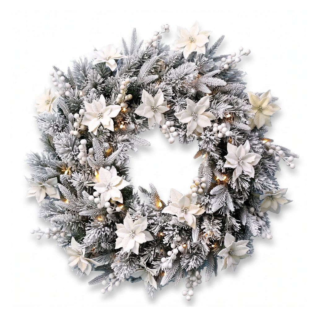 Christabelle Snow-Tipped Tree 61cm Snow Wreath Colonial with Lights 2.74m Garland Snow Frosted
