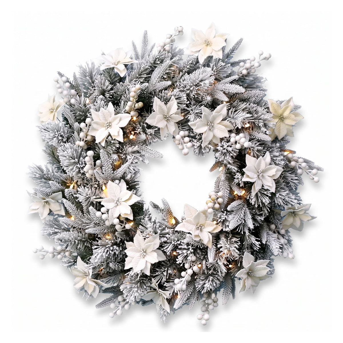 Christabelle Snow-Tipped Tree 61cm Snow Wreath Colonial with Lights 2.74m Garland Snow Frosted