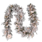 Christabelle Snow-Tipped Tree 61cm Snow Wreath Colonial with Lights 2.74m Garland Snow Frosted