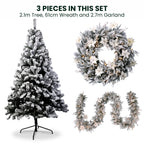Christabelle Snow-Tipped Tree 61cm Snow Wreath Colonial with Lights 2.74m Garland Snow Frosted