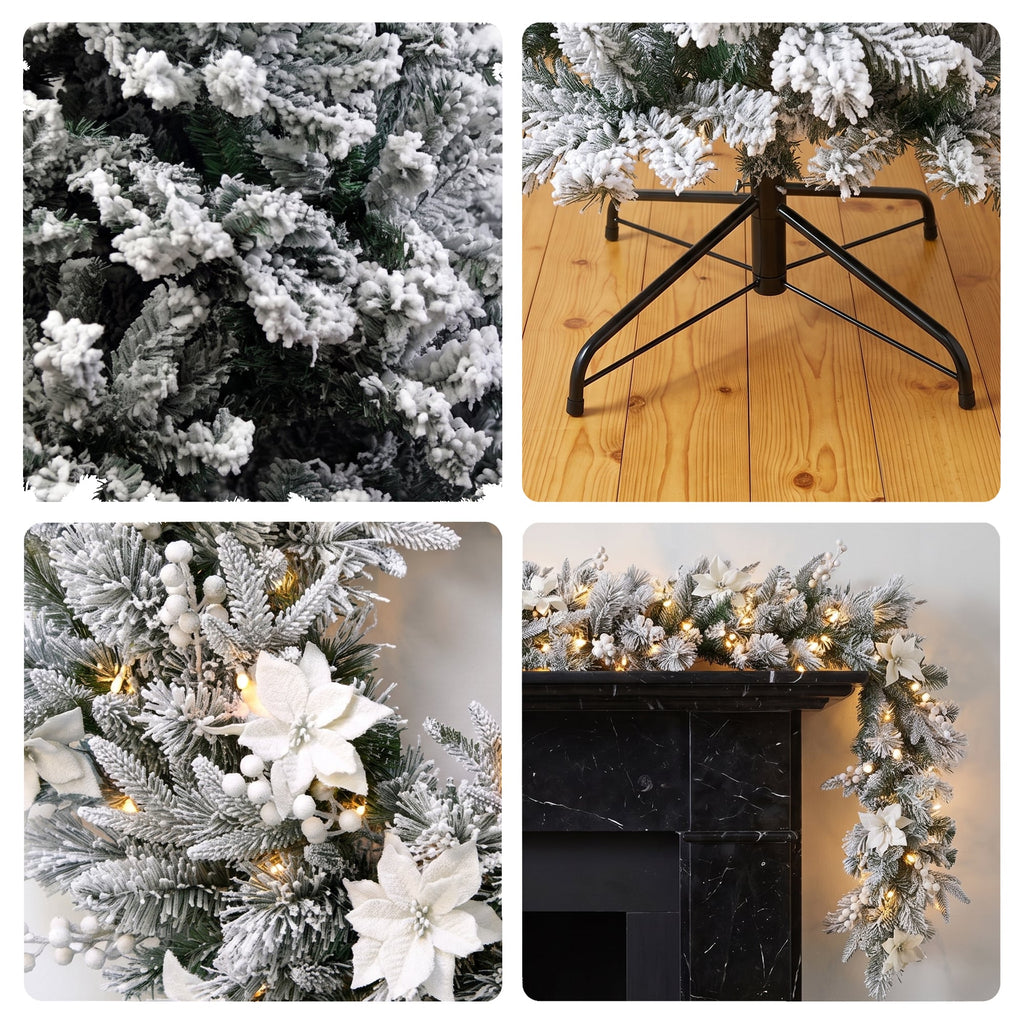 Christabelle Snow-Tipped Tree 61cm Snow Wreath Colonial with Lights 2.74m Garland Snow Frosted