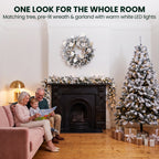 Christabelle Snow-Tipped Tree 61cm Snow Wreath Colonial with Lights 2.74m Garland Snow Frosted