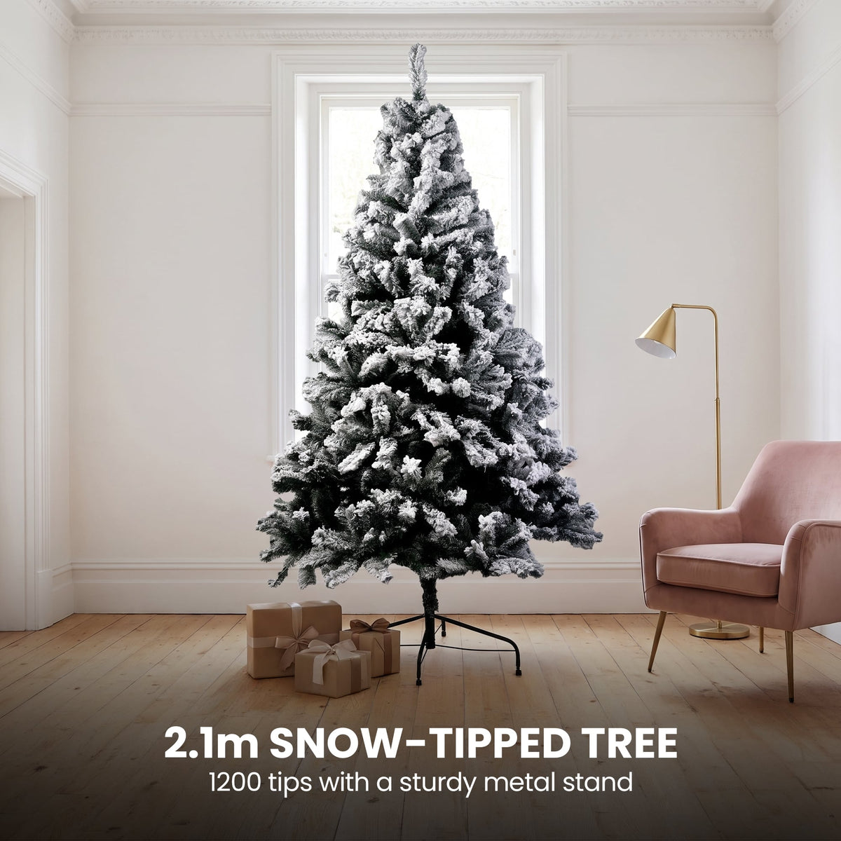 Christabelle Snow-Tipped Tree 61cm Snow Wreath Colonial with Lights 2.74m Garland Snow Frosted