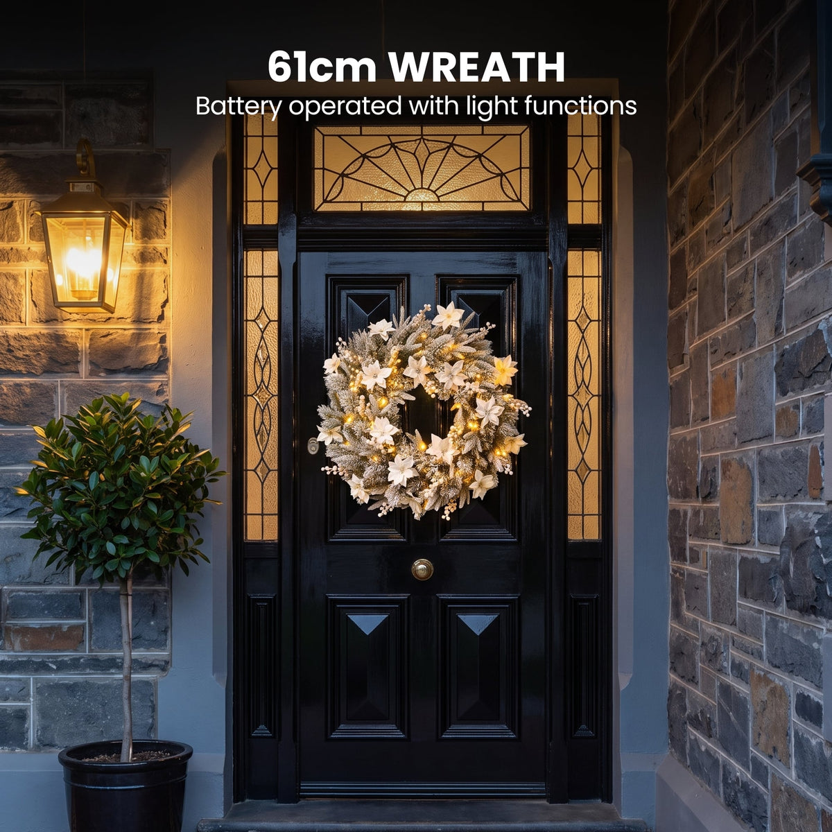 Christabelle Snow-Tipped Tree 61cm Snow Wreath Colonial with Lights 2.74m Garland Snow Frosted