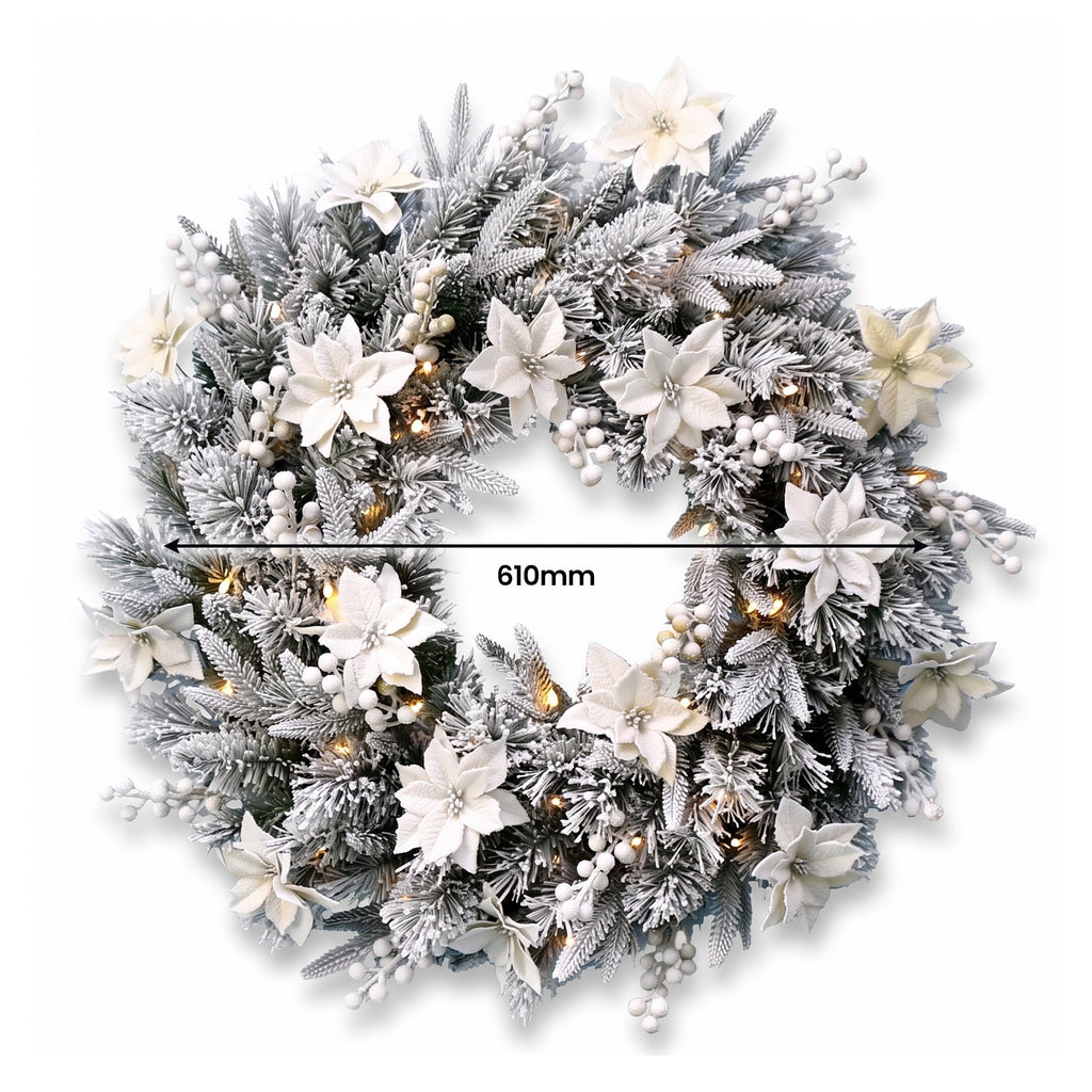 Christabelle Snow-Tipped Christmas 3pc Set 2.4m Christmas Tree Wreath and Garland with LED Lights Holiday Decor
