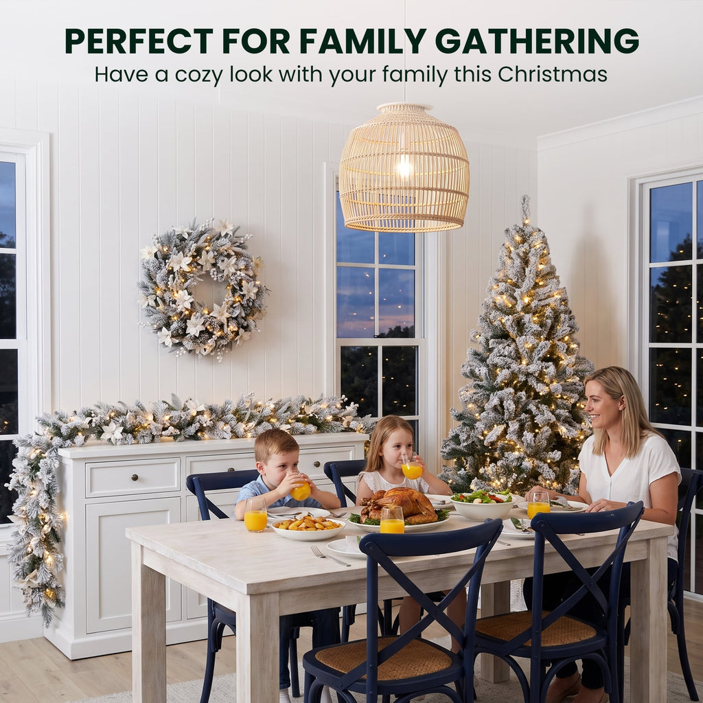 Christabelle Snow-Tipped Christmas 3pc Set 2.4m Christmas Tree Wreath and Garland with LED Lights Holiday Decor