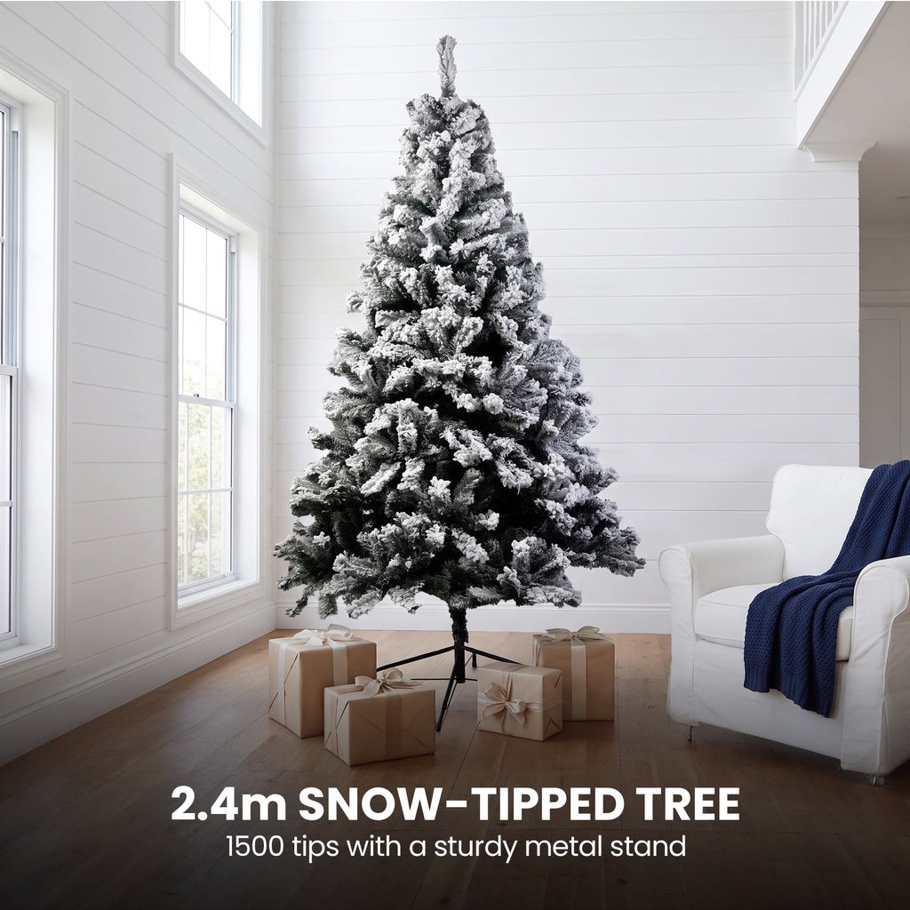 Christabelle Snow-Tipped Christmas 3pc Set 2.4m Christmas Tree Wreath and Garland with LED Lights Holiday Decor