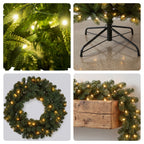 Christabelle Everglow Fir Christmas 3pc Set 1.2m Christmas Tree Wreath and Garland with LED Lights Holiday Decor