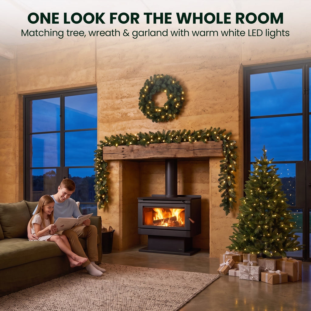 Christabelle Everglow Fir Christmas 3pc Set 1.2m Christmas Tree Wreath and Garland with LED Lights Holiday Decor