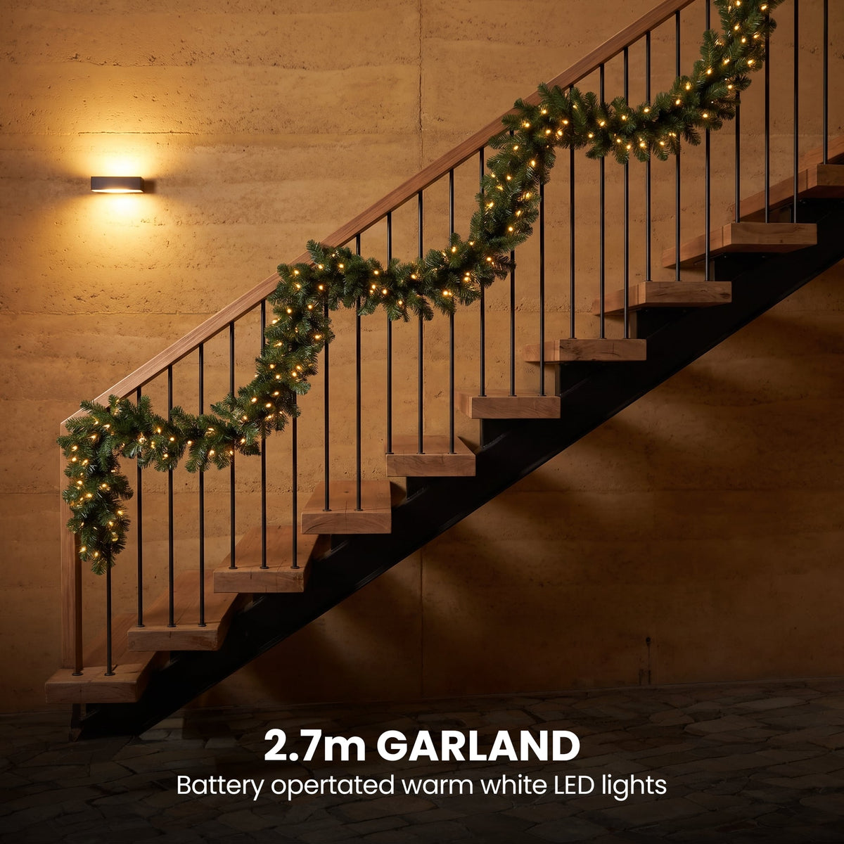 Christabelle Everglow Fir Christmas 3pc Set 1.2m Christmas Tree Wreath and Garland with LED Lights Holiday Decor