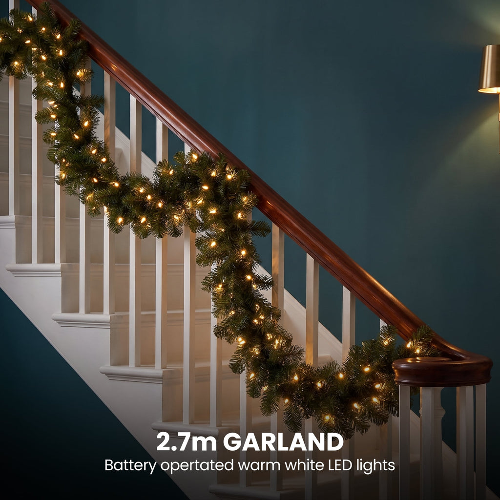 Christabelle 1.8m Prelit Tree 61cm Highland Pine Wreath Prelit 2.74m Highland Pine Christmas Garland
