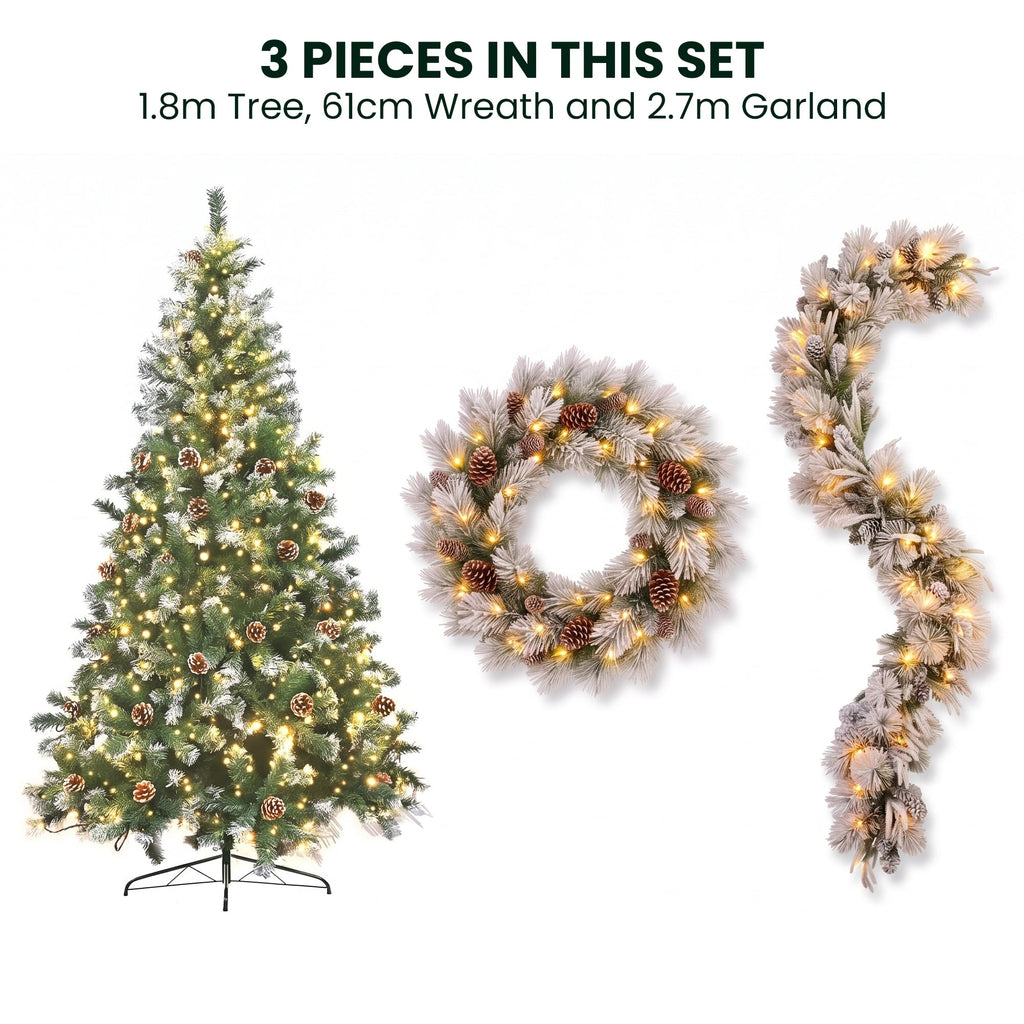 Christabelle 1.2m Pre-Lit LED Tree 61cm Alpine Snow Wreath Prelit 2.74m Alpine Snow Christmas Garland