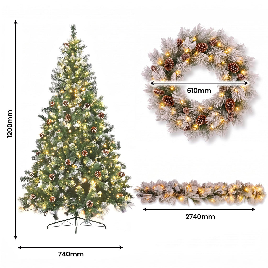 Christabelle 1.2m Pre-Lit LED Tree 61cm Alpine Snow Wreath Prelit 2.74m Alpine Snow Christmas Garland