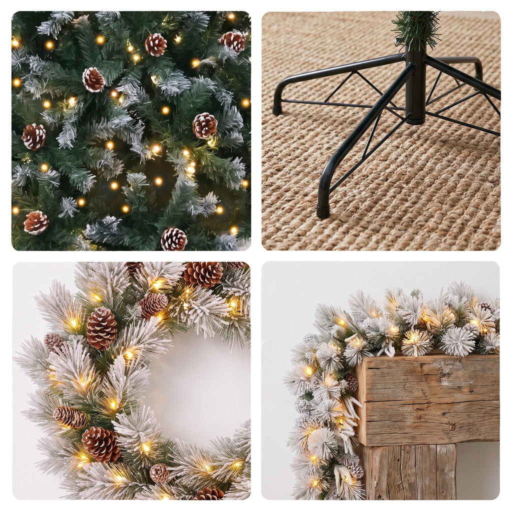 Christabelle 1.2m Pre-Lit LED Tree 61cm Alpine Snow Wreath Prelit 2.74m Alpine Snow Christmas Garland
