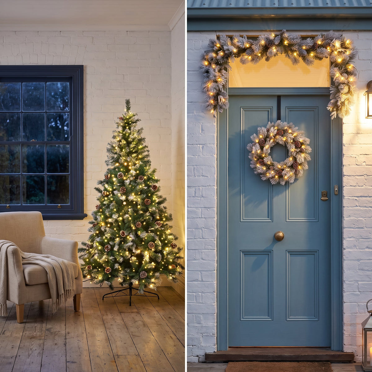 Christabelle 1.2m Pre-Lit LED Tree 61cm Alpine Snow Wreath Prelit 2.74m Alpine Snow Christmas Garland