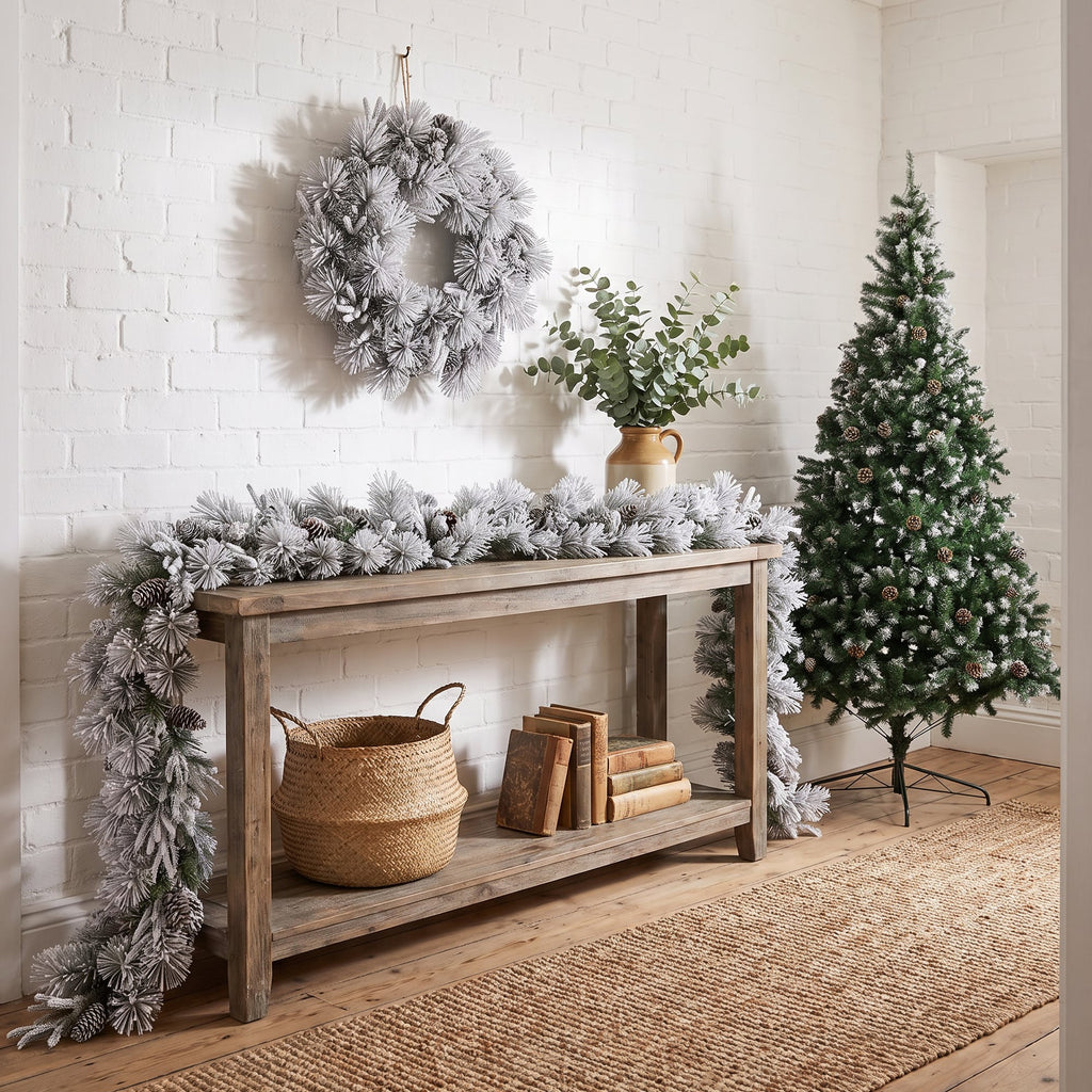 Christabelle 1.2m Pre-Lit LED Tree 61cm Alpine Snow Wreath Prelit 2.74m Alpine Snow Christmas Garland