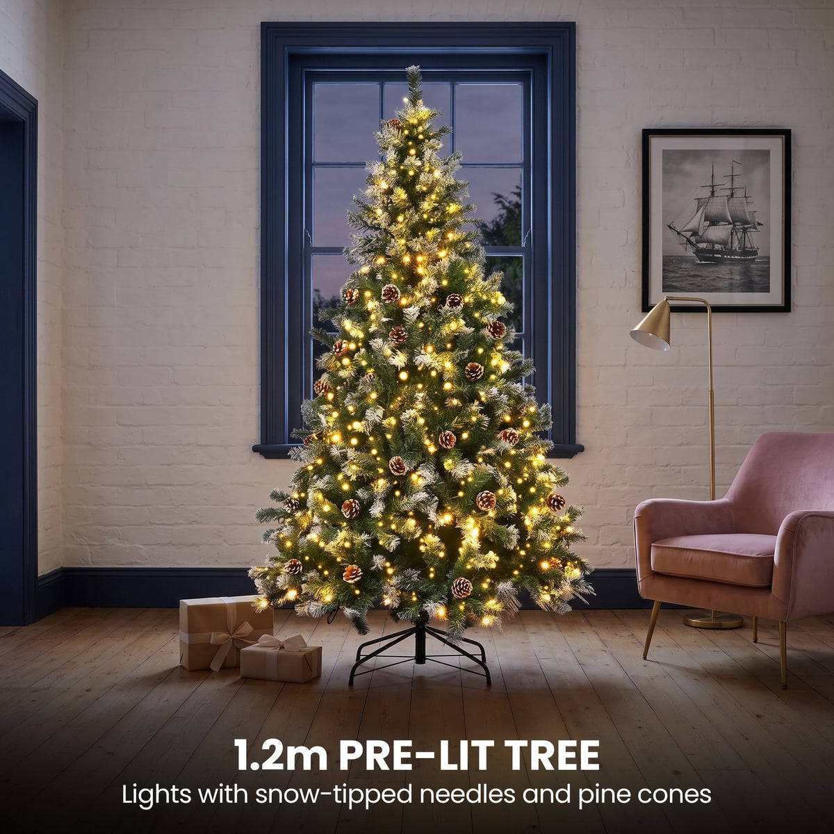 Christabelle 1.2m Pre-Lit LED Tree 61cm Alpine Snow Wreath Prelit 2.74m Alpine Snow Christmas Garland