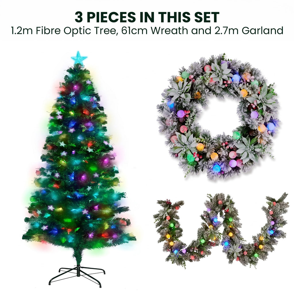 Christabelle 1.2m Pre-Lit Tree Stunning 61cm Snowy Wreath 2.7m Snowy Christmas Garland with LED
