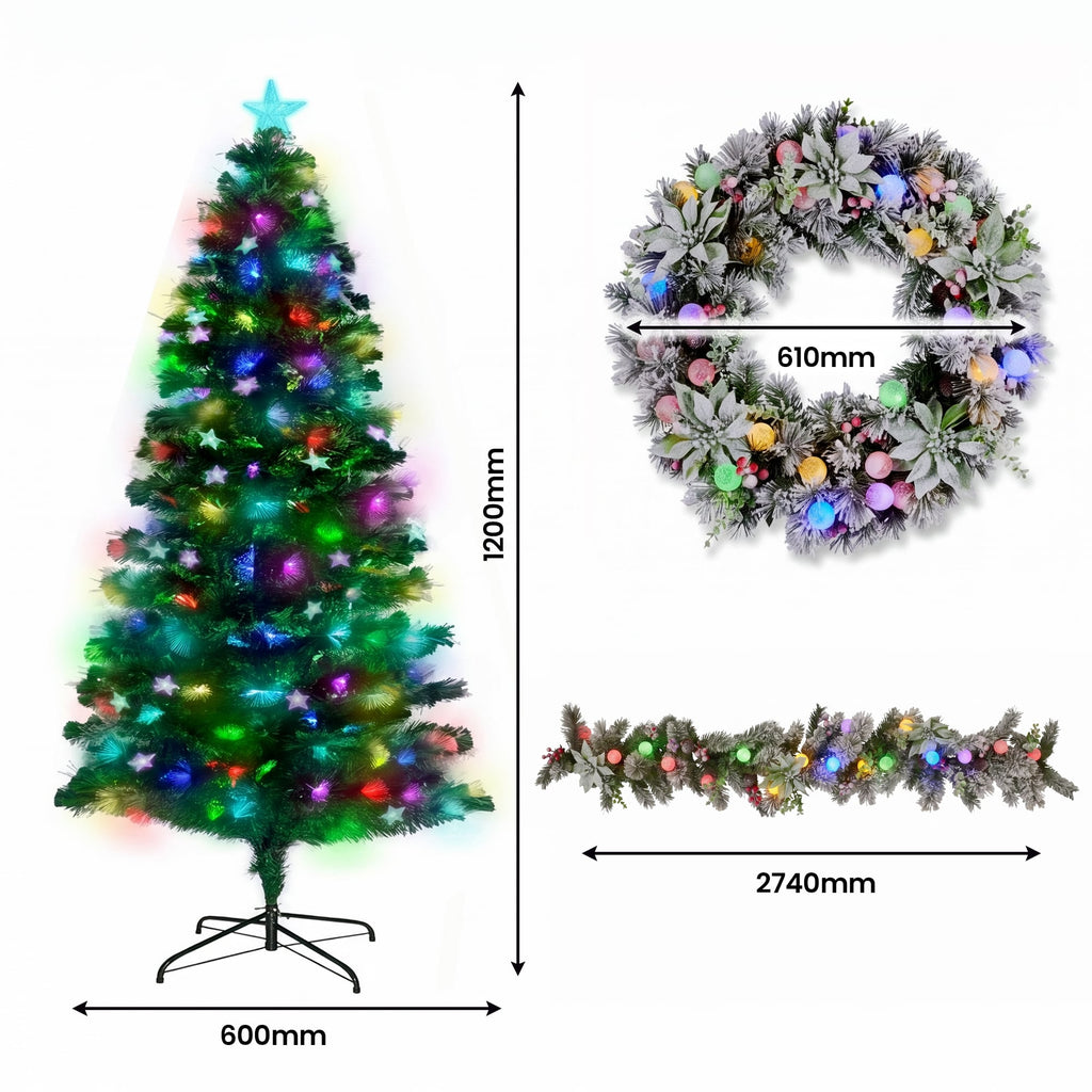 Christabelle 1.2m Pre-Lit Tree Stunning 61cm Snowy Wreath 2.7m Snowy Christmas Garland with LED