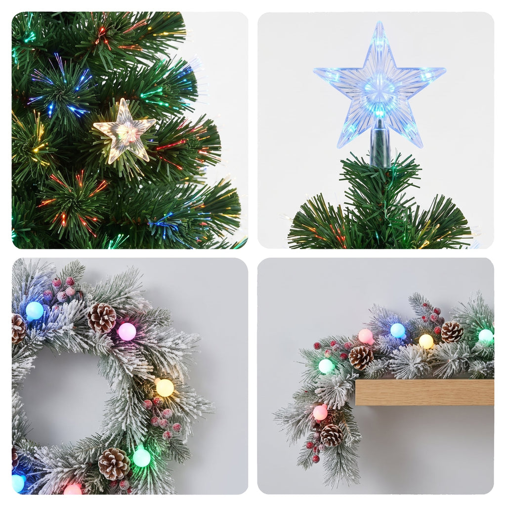 Christabelle 1.2m Pre-Lit Tree Stunning 61cm Snowy Wreath 2.7m Snowy Christmas Garland with LED