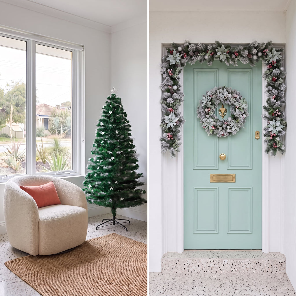 Christabelle 1.2m Pre-Lit Tree Stunning 61cm Snowy Wreath 2.7m Snowy Christmas Garland with LED