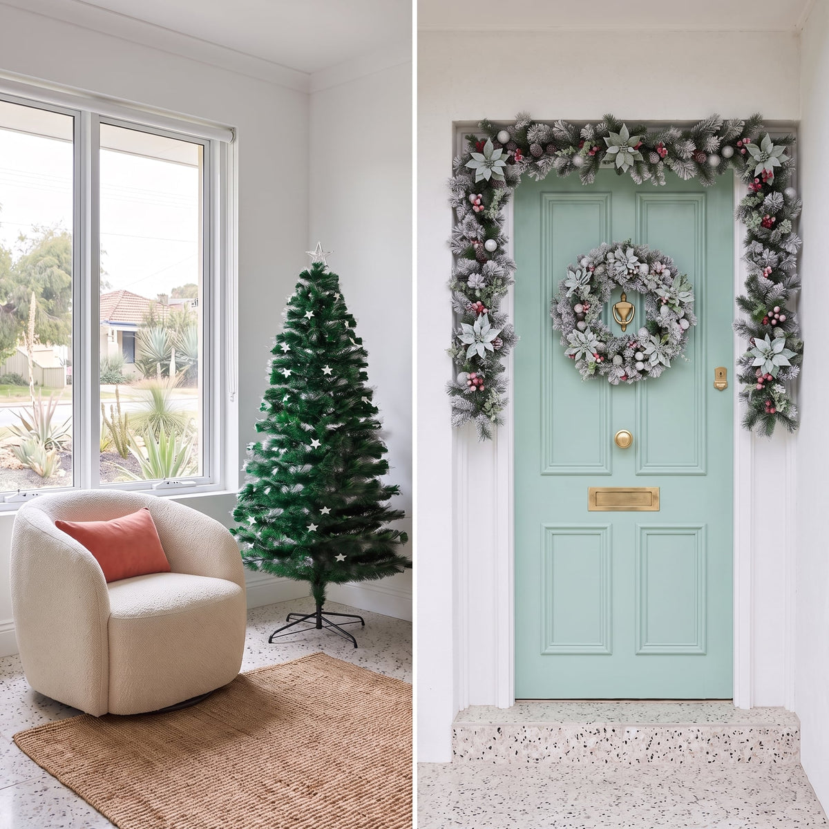Christabelle 1.2m Pre-Lit Tree Stunning 61cm Snowy Wreath 2.7m Snowy Christmas Garland with LED