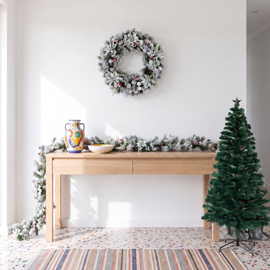 Christabelle 1.2m Pre-Lit Tree Stunning 61cm Snowy Wreath 2.7m Snowy Christmas Garland with LED