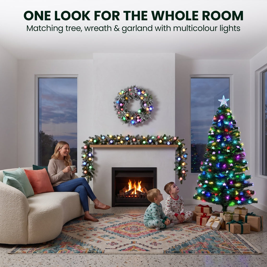 Christabelle 1.2m Pre-Lit Tree Stunning 61cm Snowy Wreath 2.7m Snowy Christmas Garland with LED