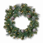 Christabelle Pre-Lit Bayville Pine Christmas Wreath 61cm or Garland 2.7m with 50 LED Lights, Pine Cones & Timer