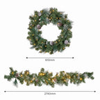Christabelle Pre-Lit Bayville Pine Christmas Wreath 61cm or Garland 2.7m with 50 LED Lights, Pine Cones & Timer